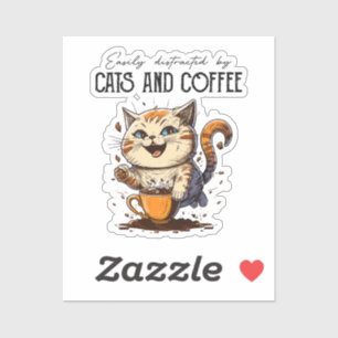 Pegatina Fácilmente Distraído Por Gatos Y Gente De Café