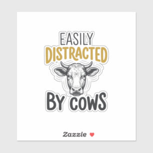 Pegatina Fácilmente Distraído Por Vacas Camiseta Divertida 