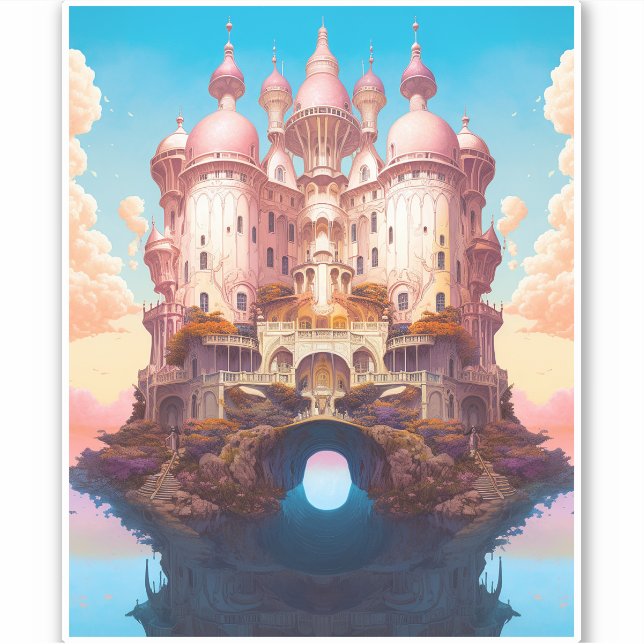 Pegatina Fairy Tale Castle Pink White Gold Fantasma Art (Anverso)