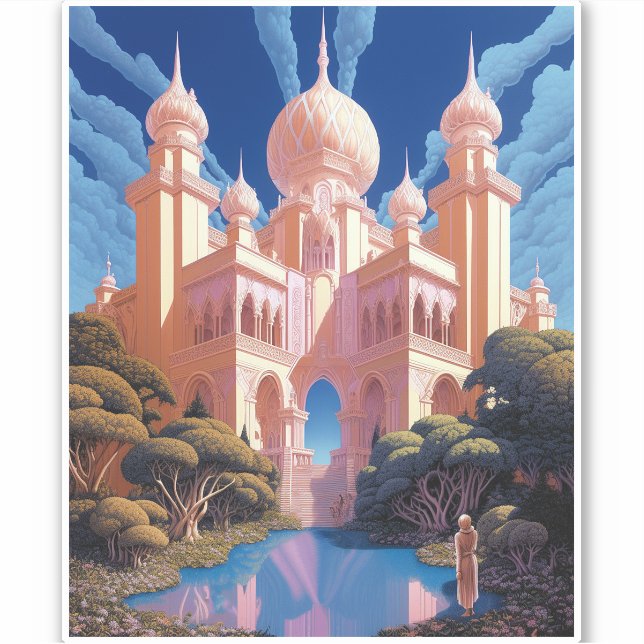 Pegatina Fairy Tale Castle Pink White Gold Fantasma Art (Anverso)