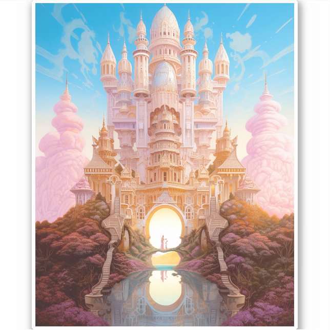 Pegatina Fairy Tale Castle Pink White Gold Fantasma Art (Anverso)