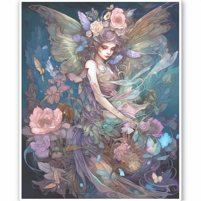 Pegatina Fairy Woman Fantasy Art (Anverso)