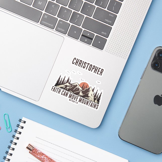 Pegatina Faith Can Move Mountains Camping de regalo cristia (Ordenado portátil con iPhone)