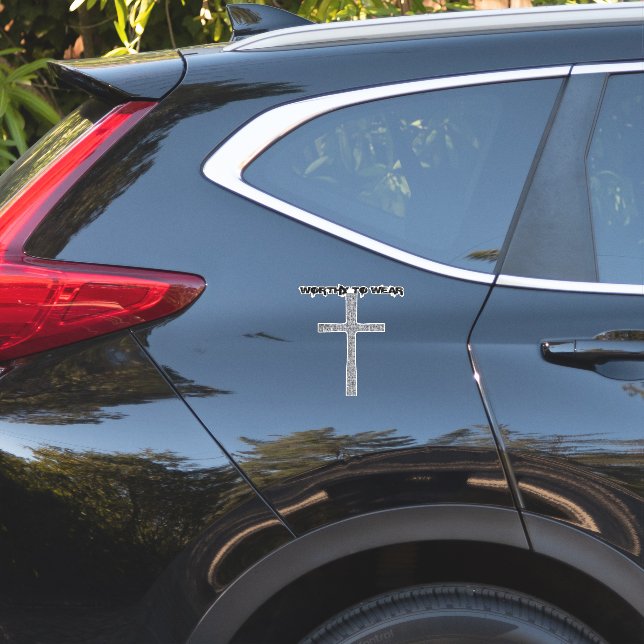 Pegatina Faith Cross Silver - Vale la pena usar (Parte trasera del coche)