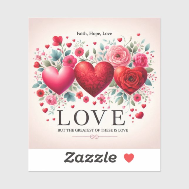 Pegatina Faith Hope Love pero el más grande es Love (Hoja)