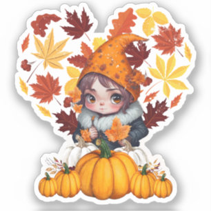 Pegatina Fall Vibes Gnome Pumpkin Heart Hello Otumt Vibes
