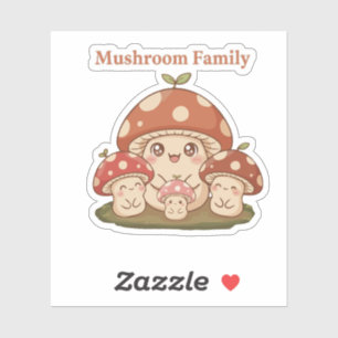Pegatina Familia de Hongos Adorables Arte Retro Kawaii de H