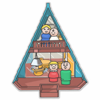 Pegatina Familia De Personas Pequeñas En Su Casa De Marco