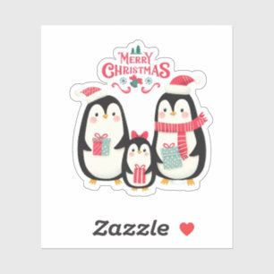 Pegatina familia de pingüinos lindo Feliz Navidad