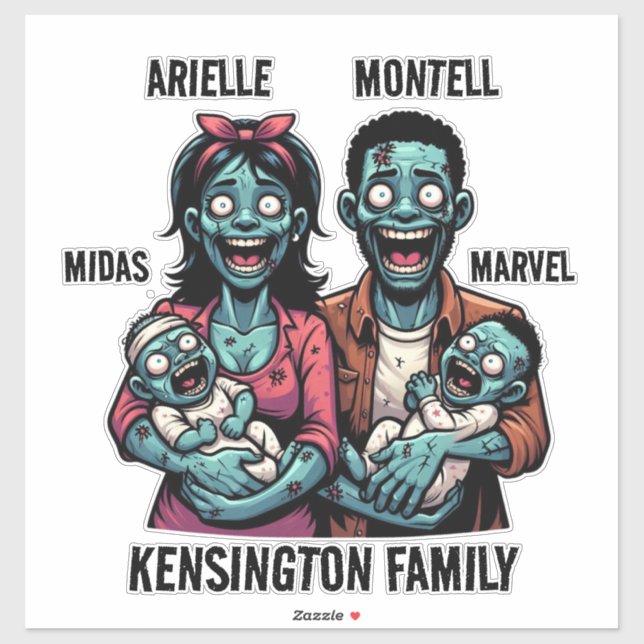 Pegatina Familia Zombie con niños gemelos | Halloween diver (Hoja)