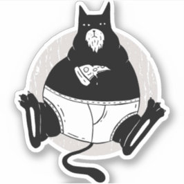 Pegatina Famoso Día del Padres Gato Graso Papá Comer Pizza