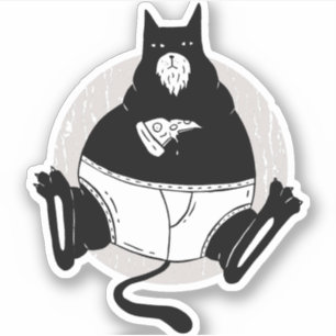 Pegatina Famoso Día del Padres Gato Graso Papá Comer Pizza