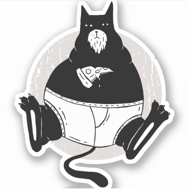 Pegatina Famoso Día del Padres Gato Graso Papá Comer Pizza  (Anverso)