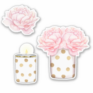 Pegatina Fancioso moderno floral rosa dorado lindo femenino