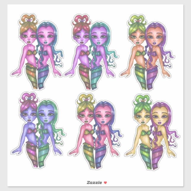 Pegatina fantasía artística original de las hermanas gemela (Hoja)