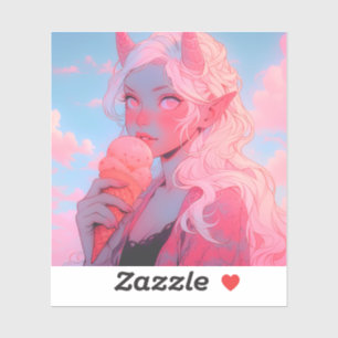 Pegatina Fantasía Crema de hielo rosa suave Anime Chica