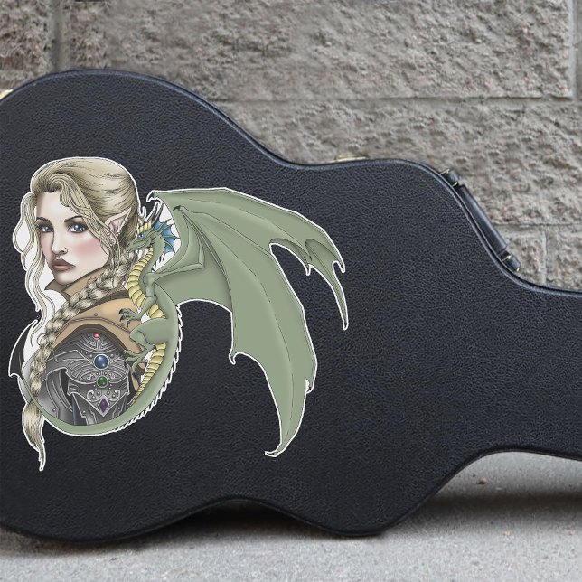 Pegatina Fantasía de Elf Warrior Dragon (Subido por el creador)