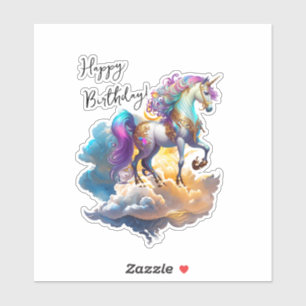 Pegatina Fantasia de Unicornio Mágico cumpleaños romántico