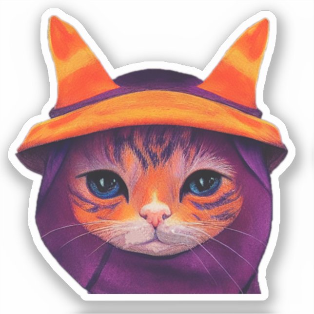 Pegatina Fantasía Halloween, Gorra de la bruja púrpura del  (Anverso)
