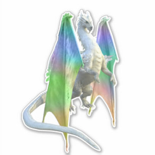 Pegatina Fantasía Ice White Dragon Alas Arcoiris