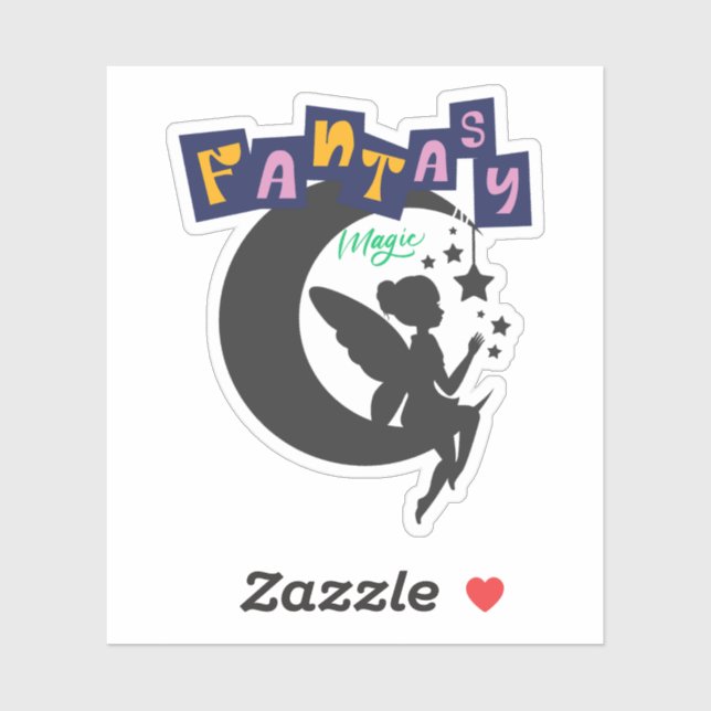 Pegatina Fantasía mágica - Hadas sentadas en la luna con es (Hoja)