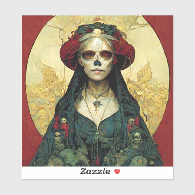 Pegatina Fantasía oscura Cráneo gótico Mujer (Hoja)