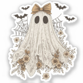 Pegatina Fantasma de encaje elegante con lazo | Fantasma fl