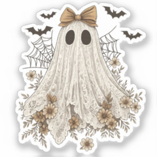 Pegatina Fantasma de encaje elegante con lazo Fantasma fl