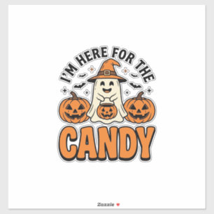 Pegatina Fantasma de Halloween Aquí por los Dulces Lindo Vi