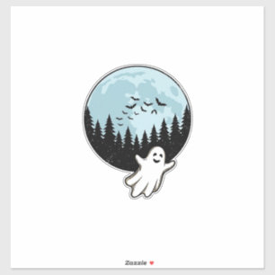 Pegatina Fantasma de Halloween Bosque Espeluznante Luna Vin