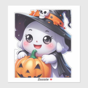 Pegatina Fantasma de Halloween con calabaza