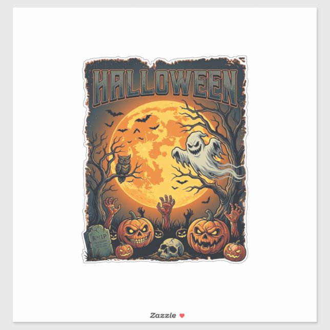 Pegatina Fantasma de Halloween Luna Llena Linternas de Jack (Hoja)
