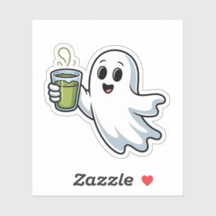 Pegatina Fantasma Halloween Fantasma Holding Matcha