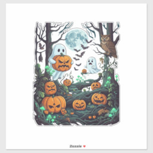 Pegatina Fantasmagoricos de Halloween Calabazas Búhos Luna