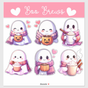 Pegatina Fantasmas acogedores con tazas otoñales y vibracio