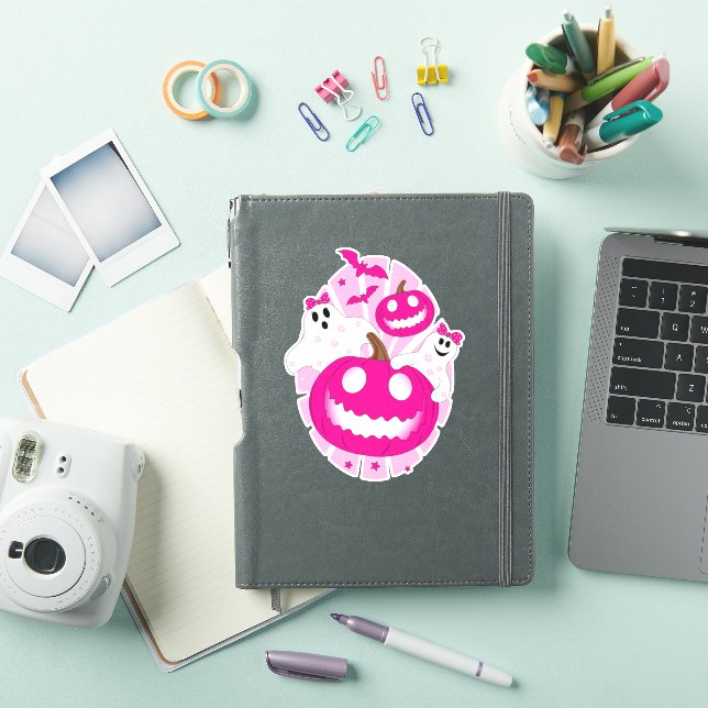Pegatina Fantasmas y calabazas rosadas de Halloween (Funda para iPad)