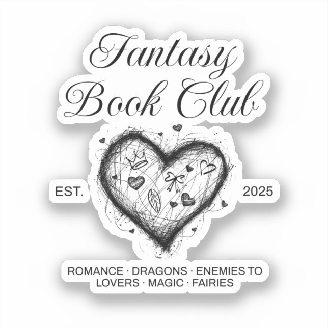 Pegatina Fantasy Book Club Typography & Heart doodle sketch (Anverso)