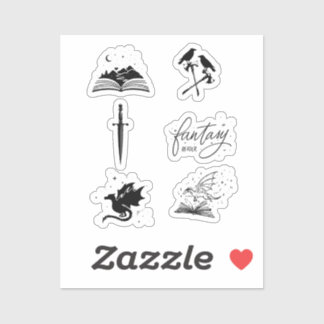 Pegatina Fantasy reader collection with dagger dragon book