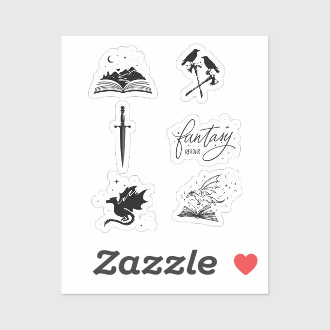 Pegatina Fantasy reader collection with dagger dragon book (Hoja)