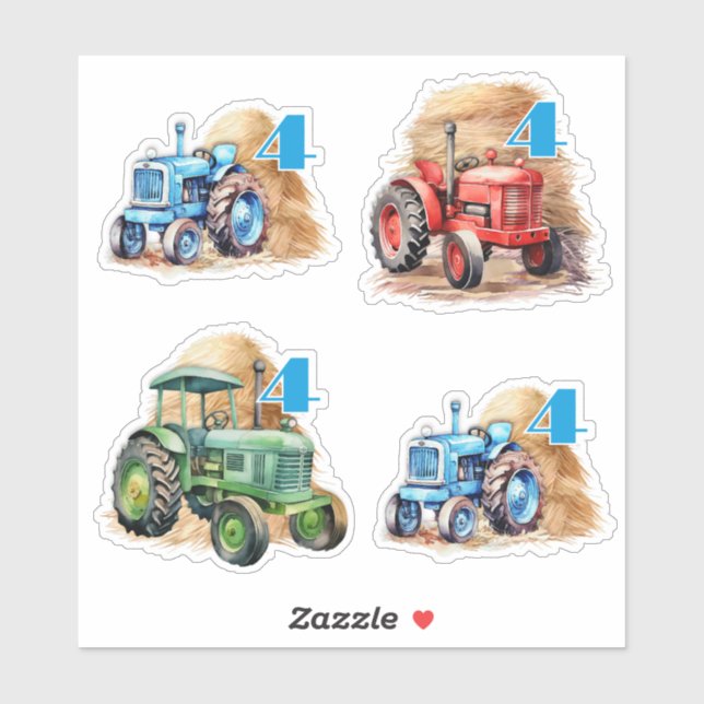 Pegatina Farm Tractores Birthday Party Favor (Hoja)