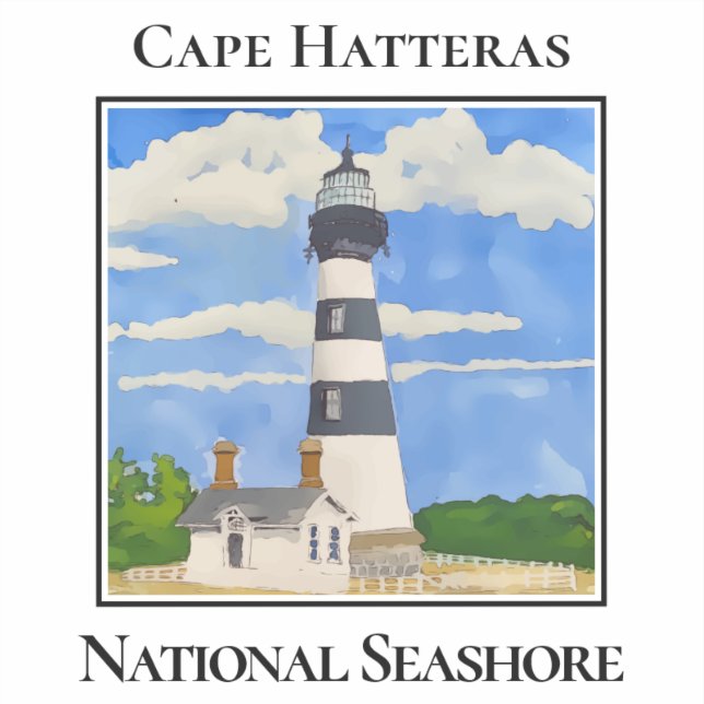 Pegatina Faro, Cape Hatteras, Costa Nacional (Anverso)