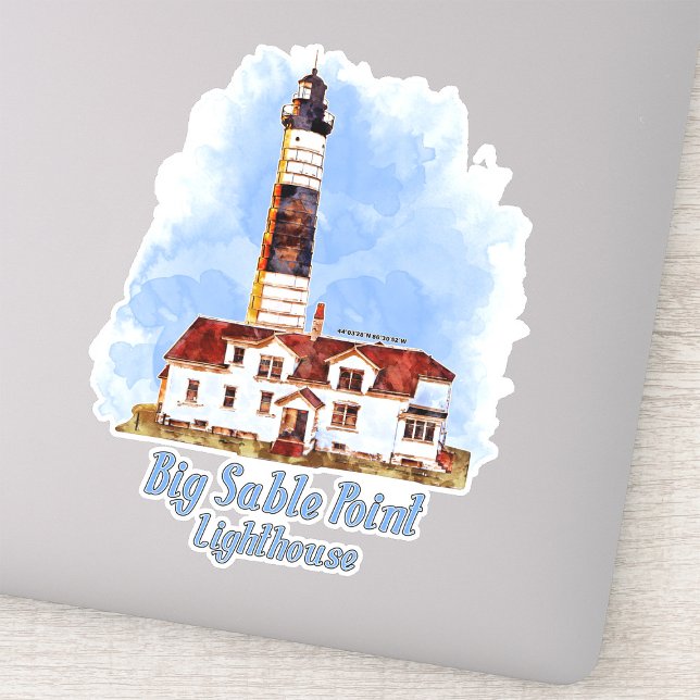 Pegatina Faro de Big Sable Point acuarela - Michigan (Big Sable Point Lighthouse Watercolor - Michigan. Sticker)