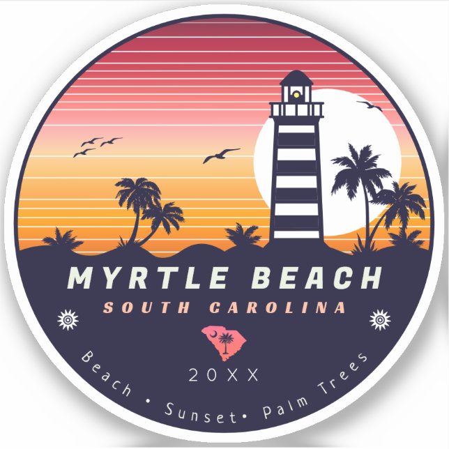 Pegatina Faro Myrtle Beach SC Retro Sunset Souvenirs (Anverso)