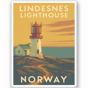 Pegatina Faro Retro Vintage Travel Lindesnes Noruega