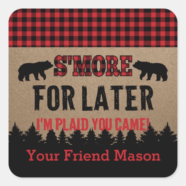Pegatina Favor S'more de Buffalo Plaid Lumberjack  (Anverso)