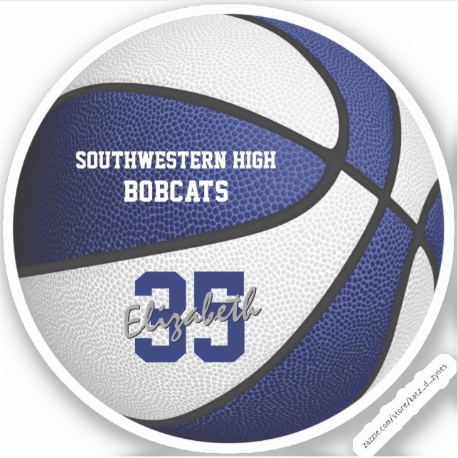 Pegatina favores del equipo de baloncesto blanco azul (Anverso)