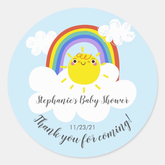Pegatina favorito de Baby Shower Rainbow Sunshine (Anverso)