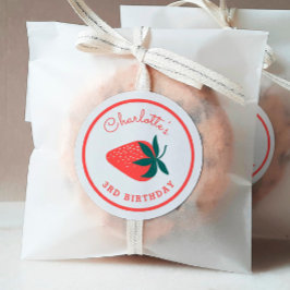 Pegatina favorito de la ronda de fresas rojas