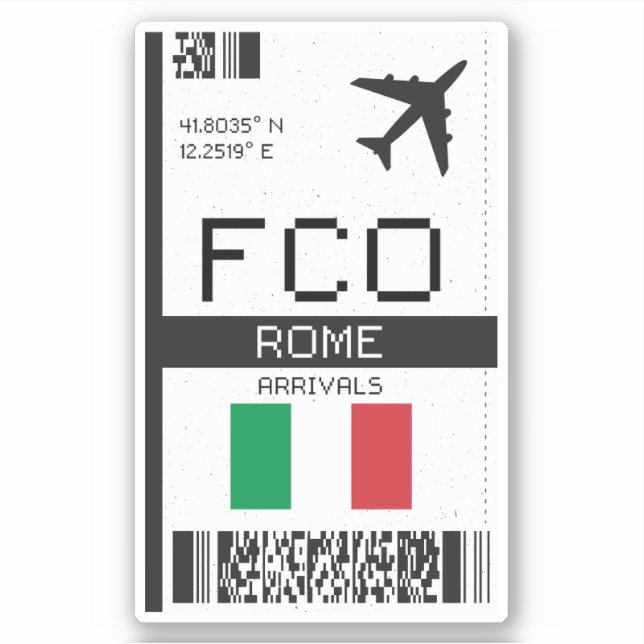 Pegatina FCO Rome Boarding Pass - Italia Travel (Anverso)