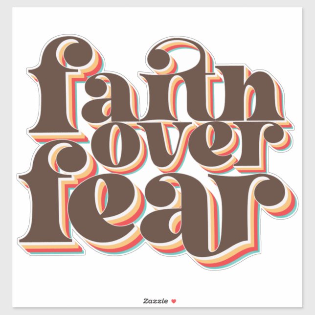 Pegatina Fe sobre miedo Inspiración cristiana retro moderna (Hoja)